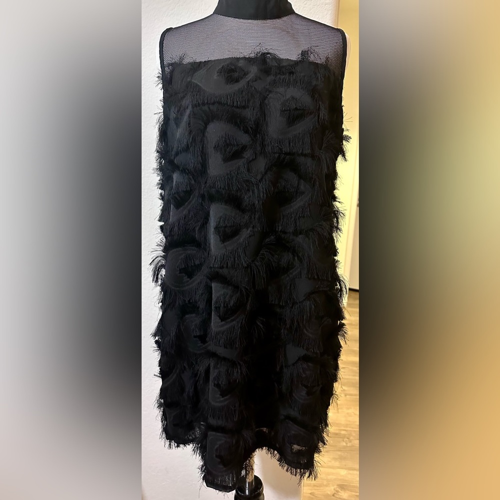 JJ’s Fairyland Sleeveless Cascade Fringed Sheath Dress Black Size S/M